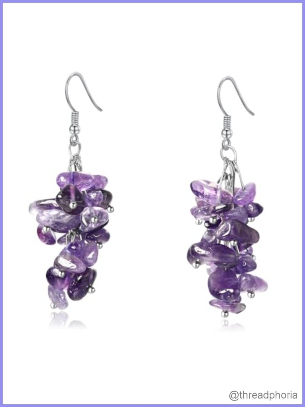 Handmade Natural Amethyst Crushed Crystal Dangle Earrings Drop Earrings Jewelry